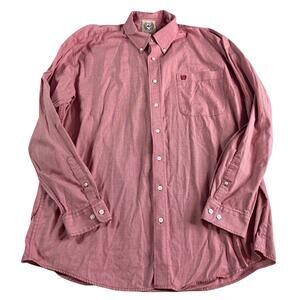 Cinch Men's Button Down Shirt Large Red Micro Check Long Sleeve Western Cotton